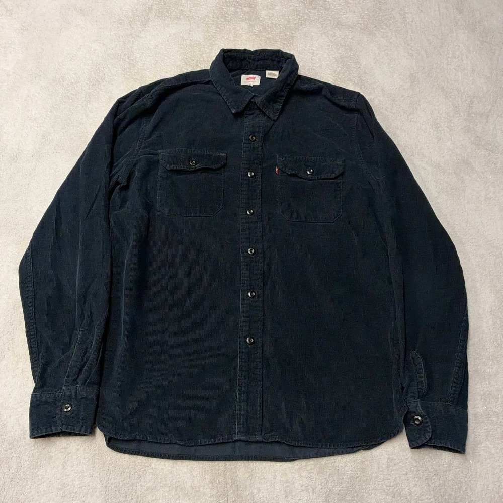 Levis Corduroy Shirt Black Utility Pockets Button Up Rugged Mens M